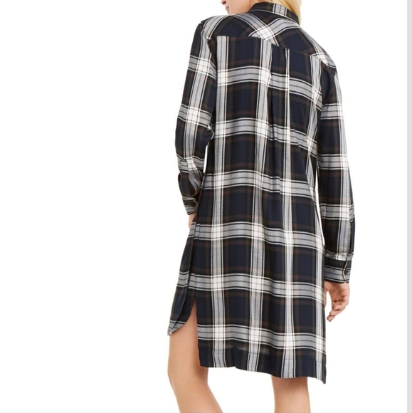 Tommy Hilfiger Women's Plaid High Low Shirtdress Blue Size 2 - Picture 2 of 6